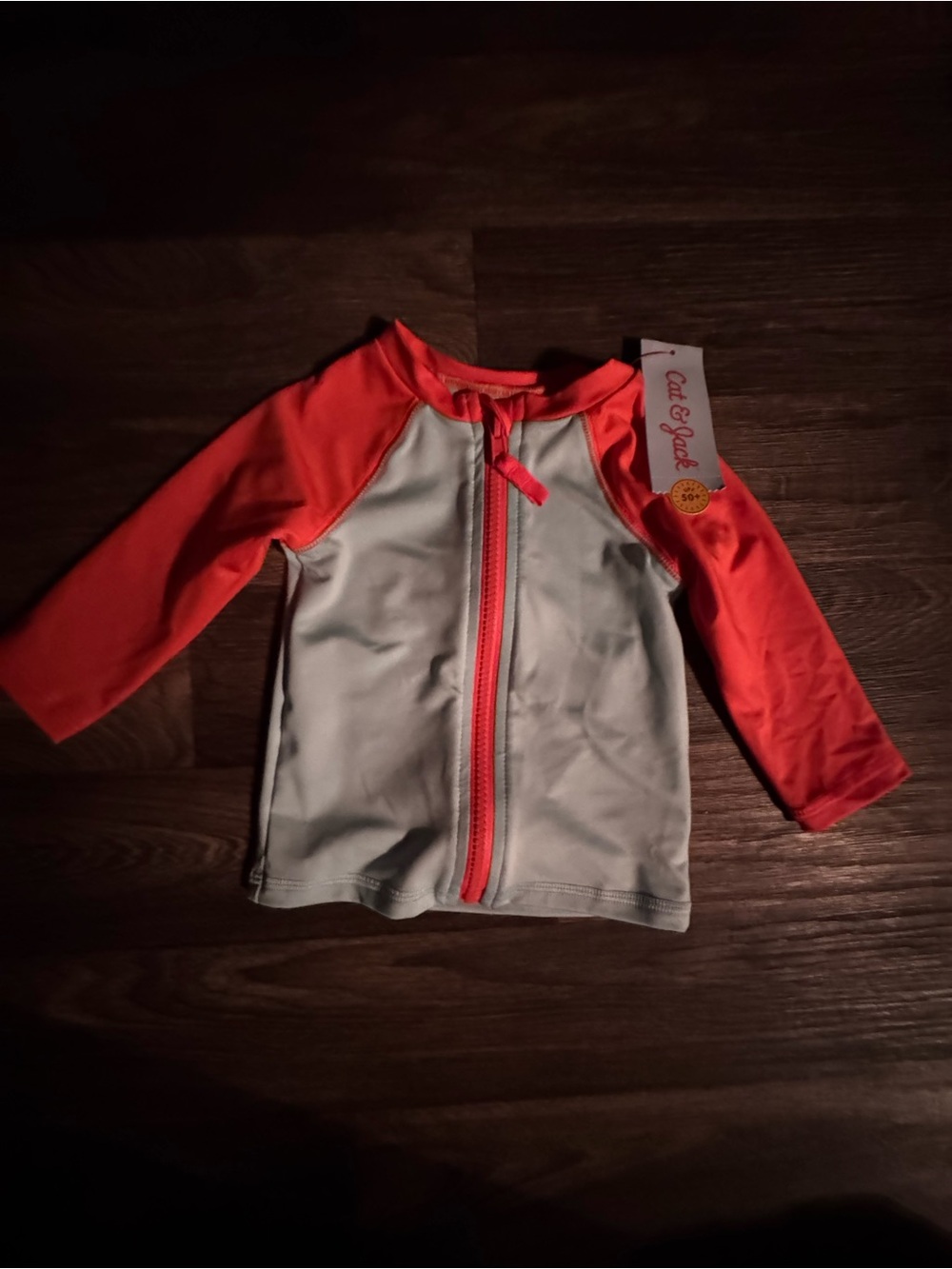 Cat & Jack Coral-Orange and Light Gray Kids' Long Sleeve Zip Rashguard